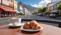 Croissants and a cup of coffee on the table in reunion island