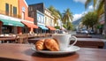 Croissants and a cup of coffee on the table in reunion island