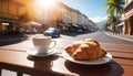 Croissants and a cup of coffee on the table in reunion island