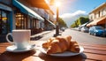 Croissants and a cup of coffee on the table in reunion island