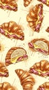 Croissants with Ham and Cheese Filling Pattern Royalty Free Stock Photo