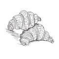 Croissants, hand drawn doodle, sketch, outline black and white vector illustration