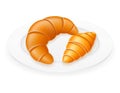Croissants Lying On A Plate Vector Illustration