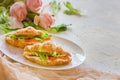 Croissants with soft cheese, salted salmon and green salad. Love