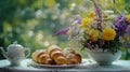 Croissants and Vase on a Table Royalty Free Stock Photo