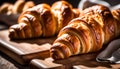 Closeup of Croissants on a wooden cutting board Royalty Free Stock Photo