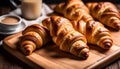 Closeup of Croissants on a wooden cutting board Royalty Free Stock Photo