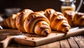 Closeup of Croissants on a wooden cutting board Royalty Free Stock Photo