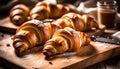 Closeup of Croissants on a wooden cutting board Royalty Free Stock Photo