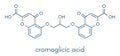 Cromoglicic acid cromolyn, cromoglycate asthma and allergy drug molecule. Skeletal formula.