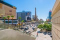 The Cromwell Las Vegas Hotel and Casino, and Paris Hotel and Casino. Architecture, traffic, street view