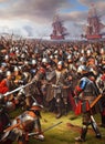 Cromwellian Wars ca 1649. Fictional Battle Depiction. Generative AI. Royalty Free Stock Photo