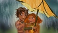 The croods under the rain scene Royalty Free Stock Photo