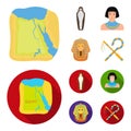 Crook and flail,a golden mask, an egyptian, a mummy in a tomb.Ancient Egypt set collection icons in cartoon,flat style Royalty Free Stock Photo