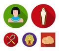 Crook and flail,a golden mask, an egyptian, a mummy in a tomb.Ancient Egypt set collection icons in flat style vector