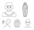 Crook and flail,a golden mask, an egyptian, a mummy in a tomb.Ancient Egypt set collection icons in outline style vector