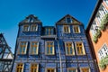 Crooked blue half-timbered house in Idstein, Hesse, Germany Royalty Free Stock Photo