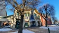 Crooked house and shopping center in Sopot, Poland Royalty Free Stock Photo