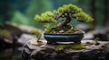 Crooked Japanese pine bonsai growing on stones. Royalty Free Stock Photo