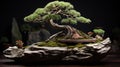 Crooked Japanese pine bonsai growing on stones. Royalty Free Stock Photo