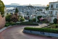 Crooked Lombard street at  dawn. San Francisco is in early morning light Royalty Free Stock Photo