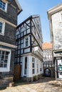 Crooked medieval truss framework half-timbered buildings in Hattingen