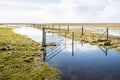 Crooked steel gate in a flooded nature area