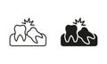 Crooked Teeth Silhouette and Line Icons Set. Malocclusion Medical Problem, Oral Care Pictogram. Wisdom Tooth Disease