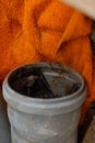 Crooked or wrinkled seal ring on a sewage pipe, a major problem for leaking sewage or draining pipes. Detail of a bent seal