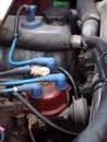 Crop closeup selective focus on engine electric parts Royalty Free Stock Photo
