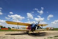 Crop duster airplane on airfield Royalty Free Stock Photo