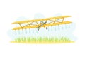 Crop duster biplane spraying chemicals, agricultural farming machinery vector illustration Royalty Free Stock Photo