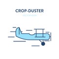 Crop duster plane icon. Vector flat outline illustration of a small plane, crop duster. Represents a concept of agricultural plane Royalty Free Stock Photo