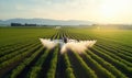 Crop Duster Spraying Crops in Vast Field Royalty Free Stock Photo