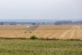 Irrigation system in a harvested grain field Royalty Free Stock Photo