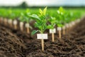 A crop field showcases rows of experimental genetically modified plants, with clear markers dividing various test areas