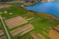 Crop fields in the Peruvian Andes Paca lake in Junin Royalty Free Stock Photo