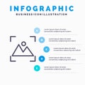 Crop, Focus, Photo, Photography Line icon with 5 steps presentation infographics Background