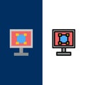 Crop, Graphics, Design, Program, Application  Icons. Flat and Line Filled Icon Set Vector Blue Background Royalty Free Stock Photo