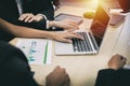 Crop image of business people group working and meeting brainstorm planning new project on desk in meeting room, team designer, cr Royalty Free Stock Photo