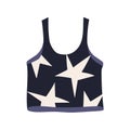 Crop tank top, strappy brami. Modern women garment, seamless camisol with straps. Casual female clothes with star print