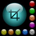 Crop tool icons in color illuminated glass buttons