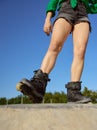 Crop view of teenager girl on roller skates Royalty Free Stock Photo