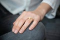 Crop woman hands with rings on finger Royalty Free Stock Photo