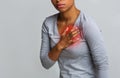 Black young woman suffering from acid reflux or heartburn