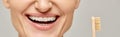 cropped banner of joyous woman in