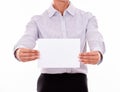 Cropped businesswoman with a blank placard