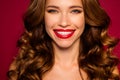 Cropped close-up portrait of her she nice attractive fascinating stunning cheerful wavy-haired girl beaming smile
