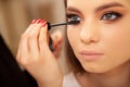 makeup artist applying mascara on the lashes of a female client