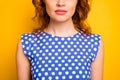 Cropped close-up view portrait of her she nice attractive lovely pretty cute wavy-haired girl wearing pinup dress